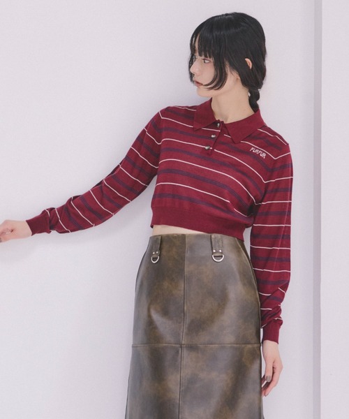 FURFUR(ファーファー)の「シャツレイヤードポロニット(ニット/セーター・レディース・バーガンディー/ライトブルー/ネイビー・F)」の3枚目の写真