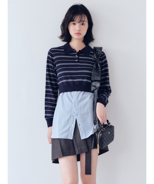 FURFUR(ファーファー)の「シャツレイヤードポロニット(ニット/セーター・レディース・バーガンディー/ライトブルー/ネイビー・F)」の4枚目の写真