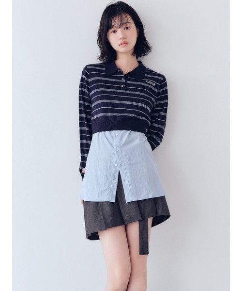 FURFUR(ファーファー)の「シャツレイヤードポロニット(ニット/セーター・レディース・バーガンディー/ライトブルー/ネイビー・F)」の5枚目の写真