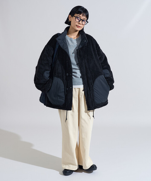 ⭐️3日間限定価格⭐️プリーツプリーズ黒ボア襟取り外しブルゾン極美品⭐️ THIRD MAGAZINE×mikomori /ボアボクシーブルゾン(A0843FJM415