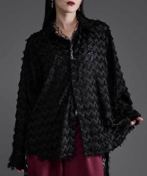 Ellno Loset（エルノロゼット）の「カットジャガードシアーシャツ/SETUP対応（シャツ/ブラウス・メンズ・レッド/オフホワイト/ブラック・SMALL/MEDIUM/LARGE）」の3枚目の写真