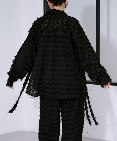 Ellno Loset（エルノロゼット）の「カットジャガードシアーシャツ/SETUP対応（シャツ/ブラウス・メンズ・レッド/オフホワイト/ブラック・SMALL/MEDIUM/LARGE）」の5枚目の写真