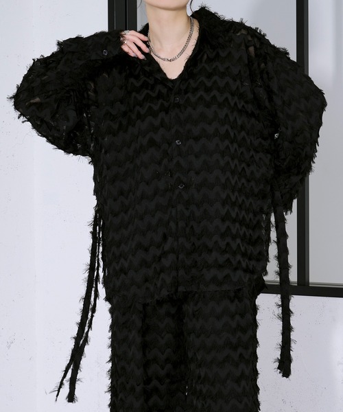 Ellno Loset（エルノロゼット）の「カットジャガードシアーシャツ/SETUP対応（シャツ/ブラウス・メンズ・レッド/オフホワイト/ブラック・SMALL/MEDIUM/LARGE）」の8枚目の写真
