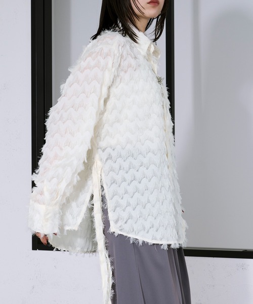 Ellno Loset（エルノロゼット）の「カットジャガードシアーシャツ/SETUP対応（シャツ/ブラウス・メンズ・レッド/オフホワイト/ブラック・SMALL/MEDIUM/LARGE）」の12枚目の写真