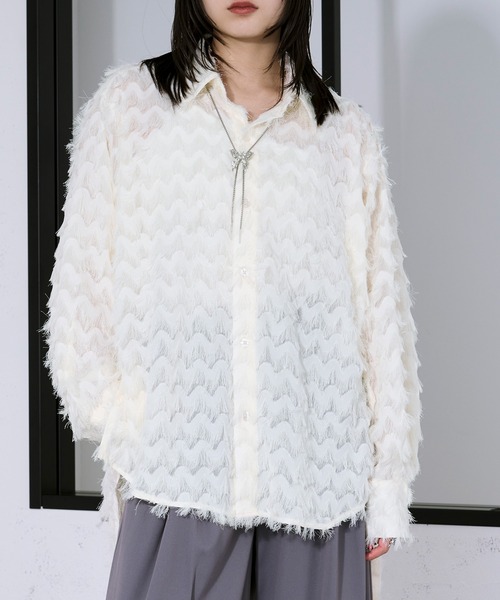 Ellno Loset（エルノロゼット）の「カットジャガードシアーシャツ/SETUP対応（シャツ/ブラウス・メンズ・レッド/オフホワイト/ブラック・SMALL/MEDIUM/LARGE）」の14枚目の写真