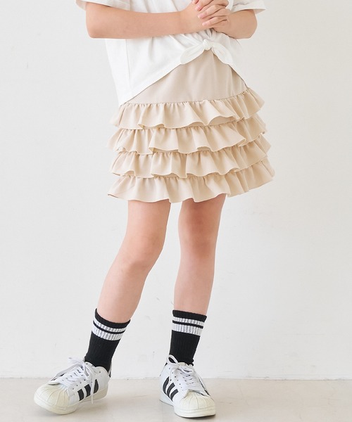 coca(coca)(コカ)の「キッズ ティアードフリルミニスカート(スカート・キッズ・ライトベージュ/チャコール・150/140/130/120)」の2枚目の写真