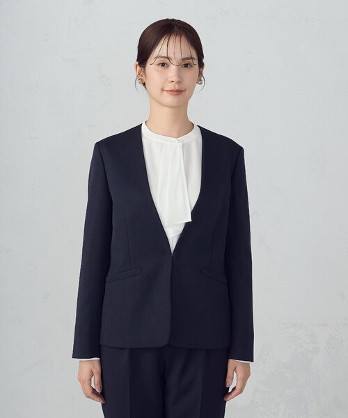 むむページ セール】【セットアップ対応】杢調ノーカラージャケット（ノーカラー