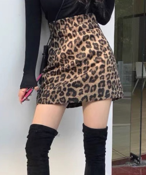 ampm(エーエムピーエム)の「韓国風レオパード柄 Aラインミニスカート(スカート・レディース・グレー/カーキ・L/M)」の14枚目の写真