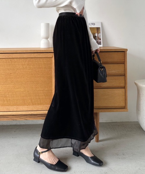 Eclat one(エクラワン)の「【Eclat one】レイヤードデザイン ベロア ロングスカート(スカート・レディース・ブラウン/ブラック・M/L)」の5枚目の写真