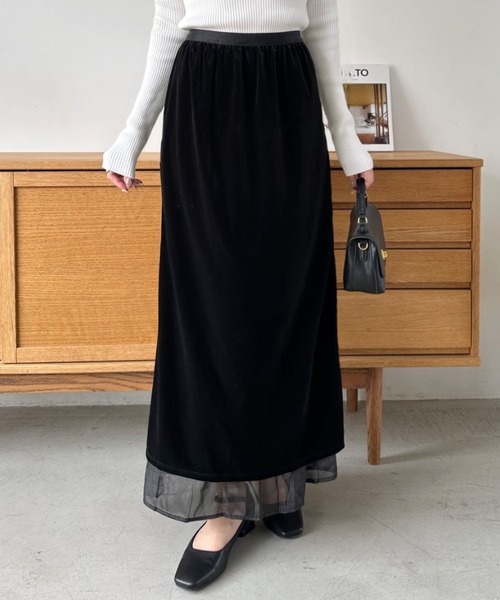 Eclat one(エクラワン)の「【Eclat one】レイヤードデザイン ベロア ロングスカート(スカート・レディース・ブラウン/ブラック・M/L)」の3枚目の写真