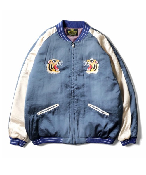 HOUSTON(ヒューストン)の「HOUSTON ヒューストン USED FINISHING SOUVENIR JACKET (TIGER) ユーズド加工 サテン スーベニアジャケット 虎刺繍 スカジャン(スカジャン・メンズ・ブラック/グリーン/ブルー・M/L/XL)」の3枚目の写真