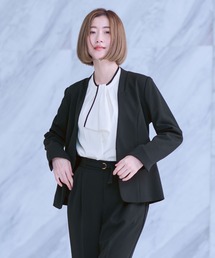 AOYAMA(アオヤマ)の【選べる6色・2点セット】ジョーゼットVカラースーツセット(ジャケット+パンツセット)(スーツセット)