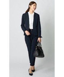 AOYAMA（アオヤマ）の「【通勤/入卒スーツ兼用で使える！選べる6色/2点セット】ジョーゼットＶカラースーツセット（すっきり見えのVカラージャケット＋ウエストゴムで楽チンなテーパードパンツセット）（スーツセット）」