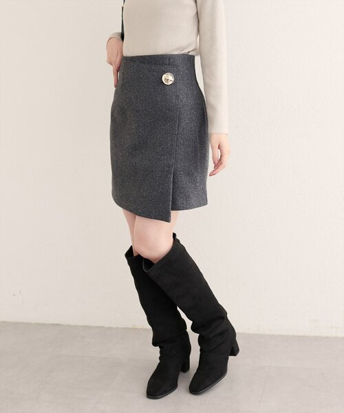 natural couture（ナチュラルクチュール）の「【WEB限定】べこべこ釦ラップミニスカート（スカート・レディース・ブラウン/その他2/その他1/チャコールグレー・FREE）」の18枚目の写真