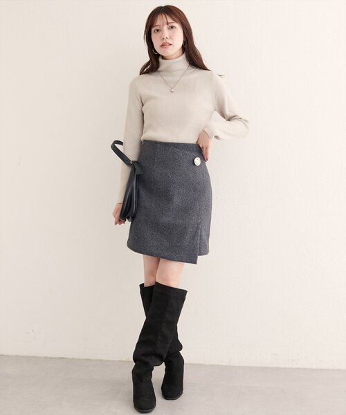 natural couture（ナチュラルクチュール）の「【WEB限定】べこべこ釦ラップミニスカート（スカート・レディース・ブラウン/その他2/その他1/チャコールグレー・FREE）」の19枚目の写真