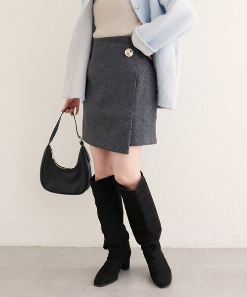 natural couture（ナチュラルクチュール）の「【WEB限定】べこべこ釦ラップミニスカート（スカート・レディース・ブラウン/その他2/その他1/チャコールグレー・FREE）」の21枚目の写真