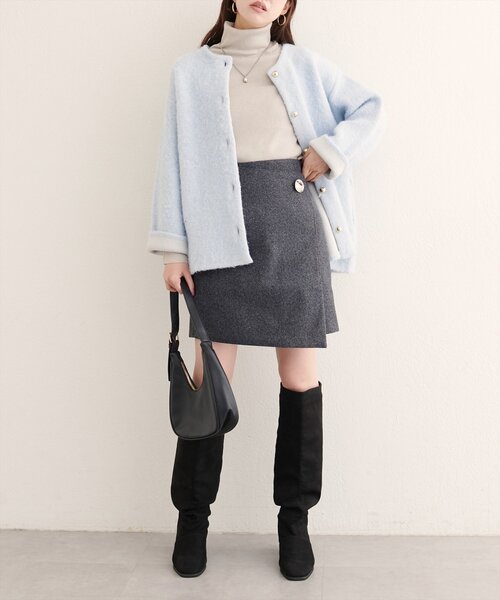 natural couture（ナチュラルクチュール）の「【WEB限定】べこべこ釦ラップミニスカート（スカート・レディース・ブラウン/その他2/その他1/チャコールグレー・FREE）」の22枚目の写真