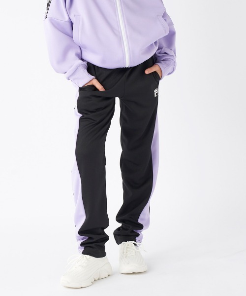 美品＊FILAフィラ＊パープル×フィラネイビーの上下セットアップXL セール】【FILA/フィラ】キッズバイカラージャージ上下セット｜伸縮性