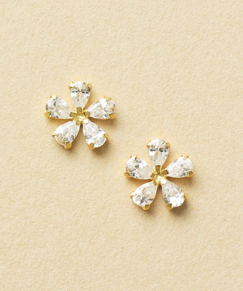 WEB限定商品】K10 キュービックジルコニア フラワーピアス（YG
