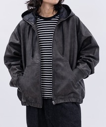 JOHN'S CLOSET（ジョンズクローゼット）の「【13】ウォッシュ加工 PUレザーフードジャケット（ブルゾン）」