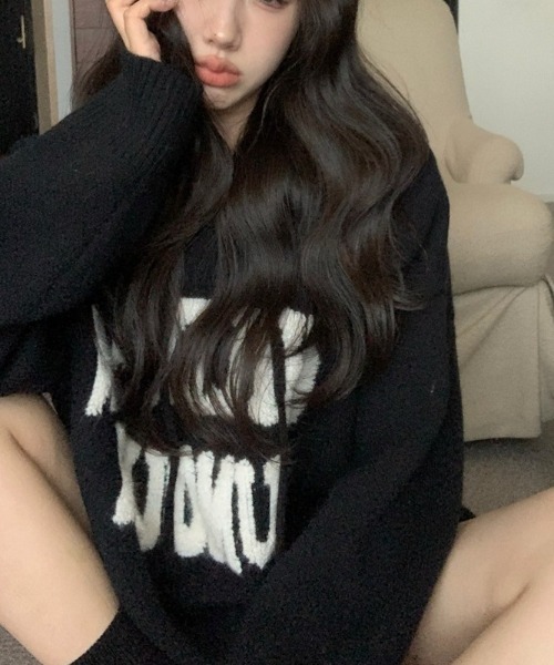 LAC-VERT（ラック・ヴェール）の「ビッグロゴニットパーカー（パーカー・レディース・オフホワイト/グレー/ブラック/レッド・FREE）」の3枚目の写真