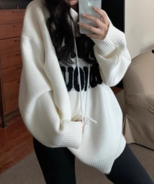 LAC-VERT（ラック・ヴェール）の「ビッグロゴニットパーカー（パーカー・レディース・オフホワイト/グレー/ブラック/レッド・FREE）」の8枚目の写真