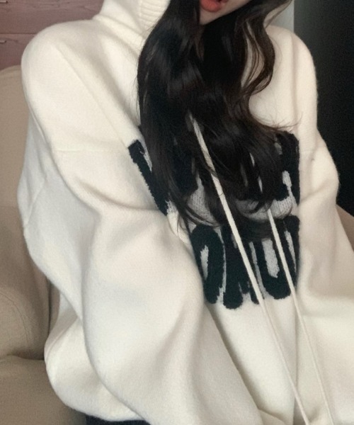 LAC-VERT（ラック・ヴェール）の「ビッグロゴニットパーカー（パーカー・レディース・オフホワイト/グレー/ブラック/レッド・FREE）」の6枚目の写真