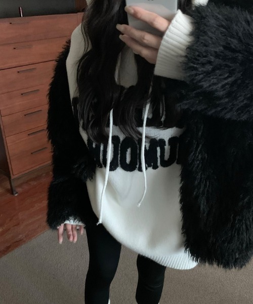 LAC-VERT（ラック・ヴェール）の「ビッグロゴニットパーカー（パーカー・レディース・オフホワイト/グレー/ブラック/レッド・FREE）」の10枚目の写真