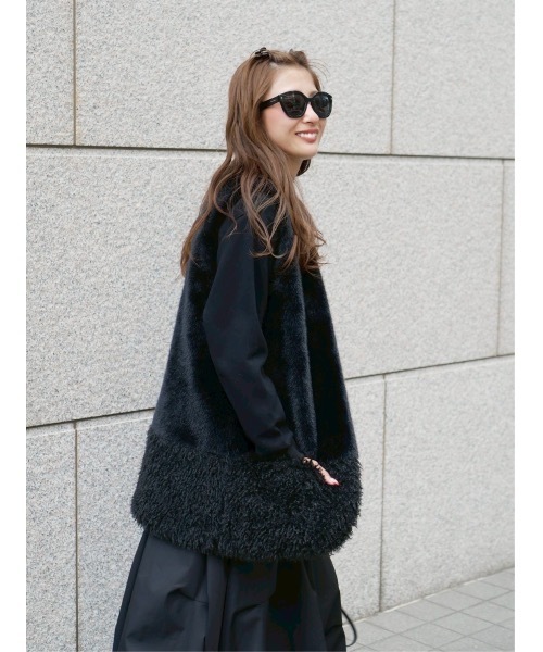 新品【ベイビー/BuyBee】コンビネーションファーベスト ボア異素材ドッキング Bay Bee コンビネーションファーベスト ボア異素材ドッキング ブラック