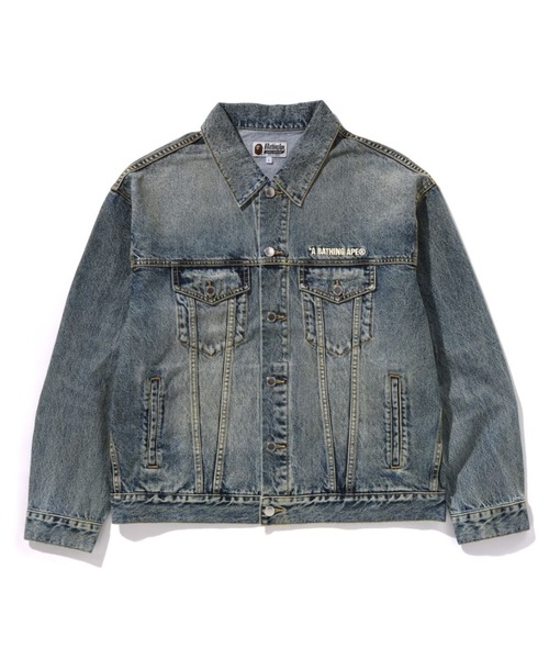 A BATHING APE(アベイシングエイプ)の「DISTRESSED 13OZ DENIM TRUCKER JACKET(デニムジャケット・メンズ・ブラック/ライトインディゴブルー・MEDIUM/X-LARGE/LARGE)」の2枚目の写真