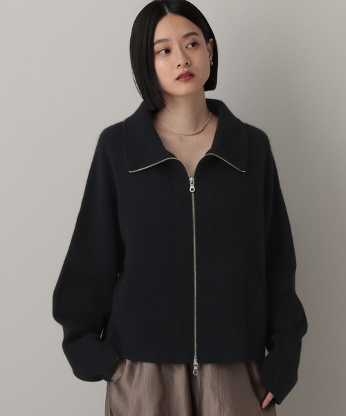 A part by(アパートバイ)の「ラクーンニットブルゾン(ブルゾン・レディース・ベージュ/ライトグレー/ブラック・FREE)」の1枚目の写真