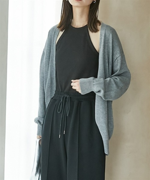 nissen(ニッセン)の「綿混シンプルトッパーニットカーディガン(カーディガン/ボレロ・レディース・ボルドー/ブラック/ブルーグリーン/グレイッシュベージュ/杢グレー・S/M/L/LL)」の2枚目の写真