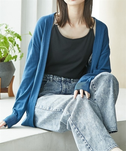 nissen(ニッセン)の「綿混シンプルトッパーニットカーディガン(カーディガン/ボレロ・レディース・ボルドー/ブラック/ブルーグリーン/グレイッシュベージュ/杢グレー・S/M/L/LL)」の4枚目の写真