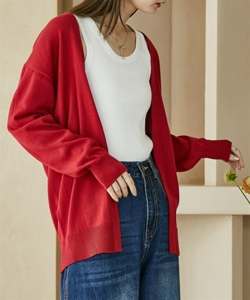 nissen(ニッセン)の「綿混シンプルトッパーニットカーディガン(カーディガン/ボレロ・レディース・ボルドー/ブラック/ブルーグリーン/グレイッシュベージュ/杢グレー・S/M/L/LL)」の5枚目の写真