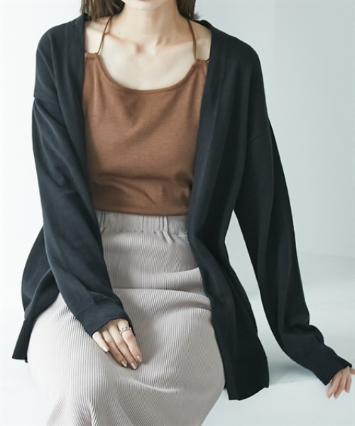 nissen(ニッセン)の「綿混シンプルトッパーニットカーディガン(カーディガン/ボレロ・レディース・ボルドー/ブラック/ブルーグリーン/グレイッシュベージュ/杢グレー・S/M/L/LL)」の1枚目の写真