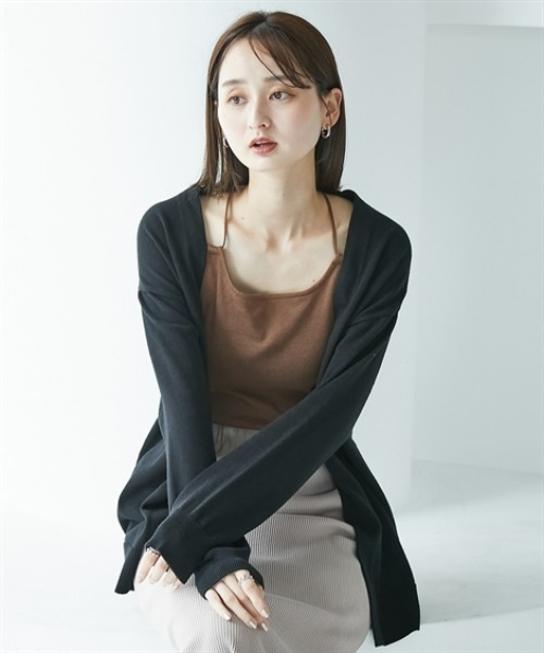 nissen(ニッセン)の「綿混シンプルトッパーニットカーディガン(カーディガン/ボレロ・レディース・ボルドー/ブラック/ブルーグリーン/グレイッシュベージュ/杢グレー・S/M/L/LL)」の6枚目の写真