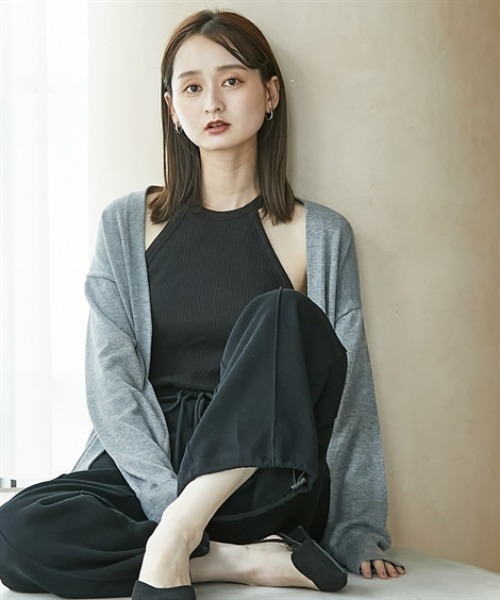 nissen(ニッセン)の「綿混シンプルトッパーニットカーディガン(カーディガン/ボレロ・レディース・ボルドー/ブラック/ブルーグリーン/グレイッシュベージュ/杢グレー・S/M/L/LL)」の11枚目の写真