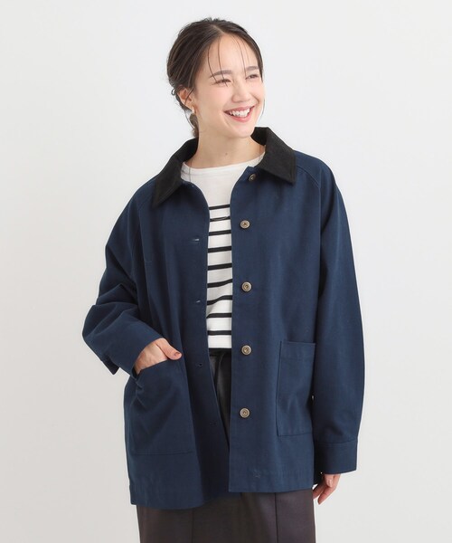 SHOO・LA・RUE（シューラルー）の「【S-LL】オーバーシルエットでこなれ感 襟コール カバーオール（ステンカラーコート・レディース・カーキ/ネイビー・04/03/02/01）」の7枚目の写真