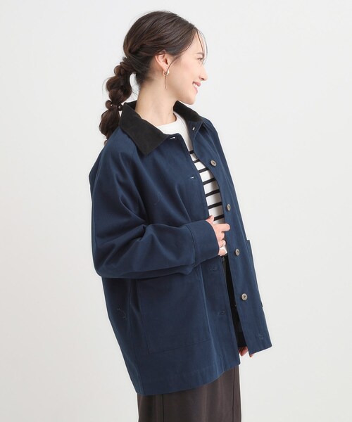 SHOO・LA・RUE（シューラルー）の「【S-LL】オーバーシルエットでこなれ感 襟コール カバーオール（ステンカラーコート・レディース・カーキ/ネイビー・04/03/02/01）」の8枚目の写真