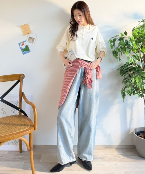 classicalelf（クラシカルエルフ）の「抜け感のあるゆったりシルエット。胸刺繍で上品さをプラス♪胸刺繍ルーズポロニットプルオーバー(半袖)（ポロシャツ・レディース・ネイビー/チャコール/アイボリー/ライトグレー・MEDIUM/LARGE/X-LARGE/SMALL）」の7枚目の写真