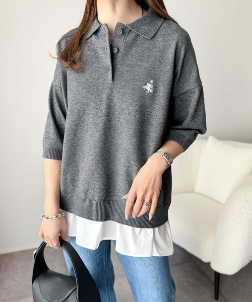 classicalelf（クラシカルエルフ）の「抜け感のあるゆったりシルエット。胸刺繍で上品さをプラス♪胸刺繍ルーズポロニットプルオーバー(半袖)（ポロシャツ・レディース・ネイビー/チャコール/アイボリー/ライトグレー・MEDIUM/LARGE/X-LARGE/SMALL）」の19枚目の写真