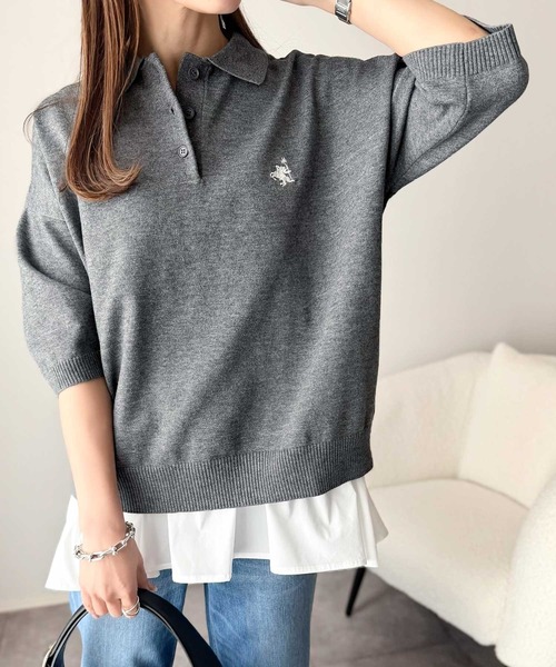 classicalelf（クラシカルエルフ）の「抜け感のあるゆったりシルエット。胸刺繍で上品さをプラス♪胸刺繍ルーズポロニットプルオーバー(半袖)（ポロシャツ・レディース・ネイビー/チャコール/アイボリー/ライトグレー・MEDIUM/LARGE/X-LARGE/SMALL）」の20枚目の写真