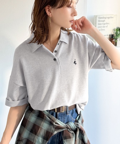 classicalelf（クラシカルエルフ）の「抜け感のあるゆったりシルエット。胸刺繍で上品さをプラス♪胸刺繍ルーズポロニットプルオーバー(半袖)（ポロシャツ・レディース・ネイビー/チャコール/アイボリー/ライトグレー・MEDIUM/LARGE/X-LARGE/SMALL）」の11枚目の写真