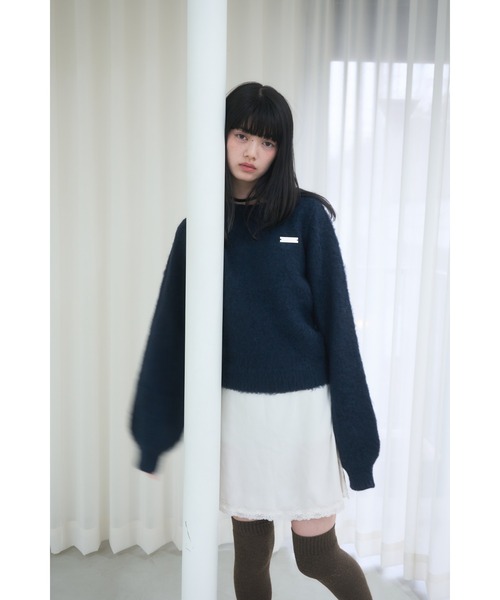 セール】Name plate shaggy knit/ネームプレート付きシャギーニット