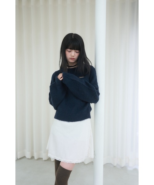 セール】Name plate shaggy knit/ネームプレート付きシャギーニット