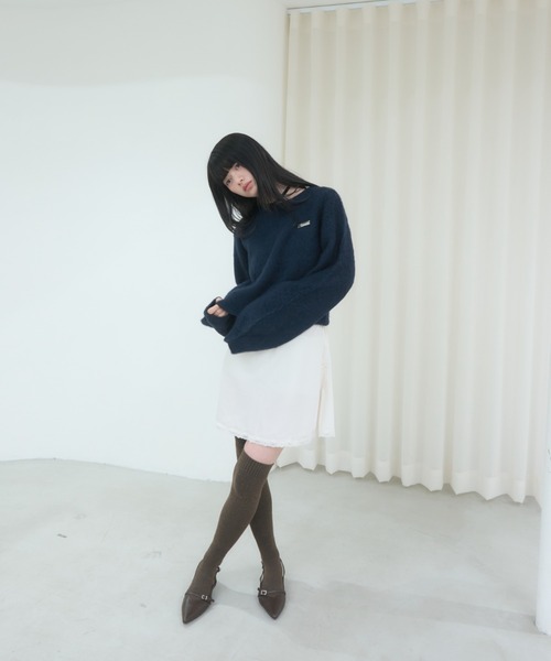 セール】Name plate shaggy knit/ネームプレート付きシャギーニット
