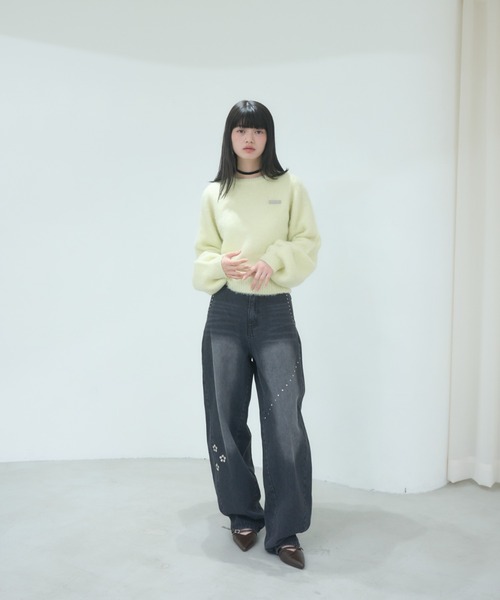 Smyeon(スミョン)の「Name plate shaggy knit/ネームプレート付きシャギーニットプルオーバー(ニット/セーター・レディース・ブラック/ネイビー/イエロー・FREE)」の21枚目の写真