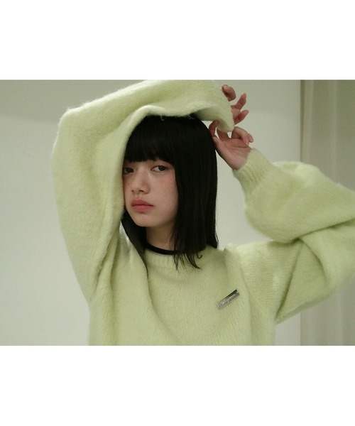 セール】Name plate shaggy knit/ネームプレート付きシャギーニット