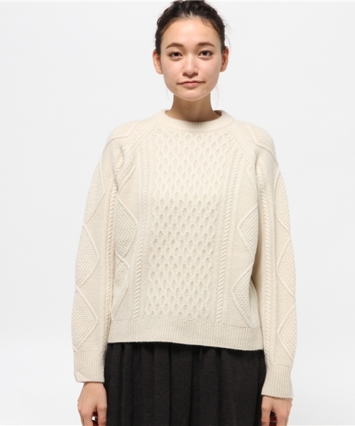 PUAL CE CIN（ピュアルセシン）の「９ＧケーブルクルーＮ　Ｐ／Ｏ（ニット/セーター・レディース・アイボリー/オートミール/グレー/ネイビー・FREE）」の5枚目の写真