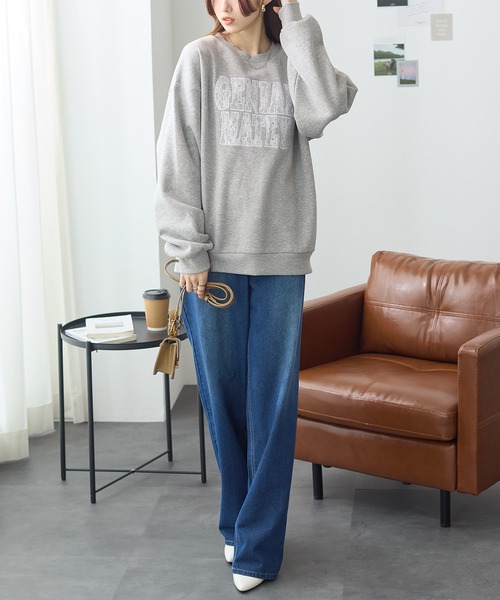 ReDial(リダイアル)の「レースロゴ刺繍スウェット(スウェット・レディース・ブラック/杢グレー/オートミール・M/L/LL/3L)」の10枚目の写真